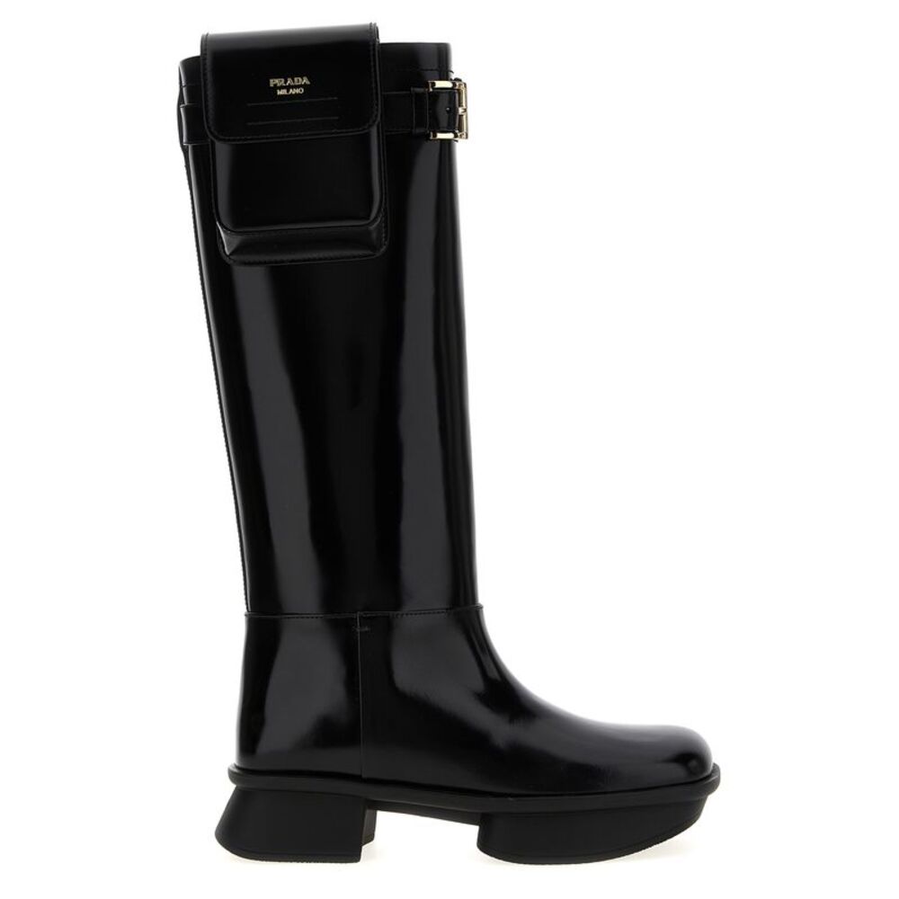 Prada Black Calfskin Over The Women's Knee